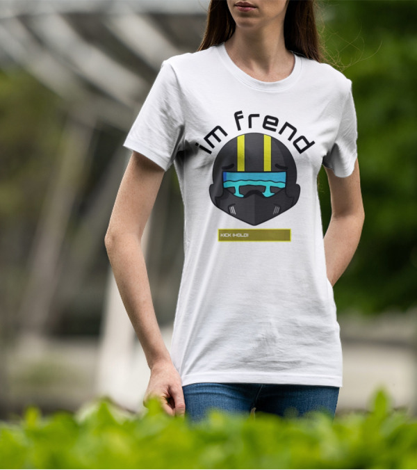 Im Frend Kick Hold Black Helmet Yellow Stripes Blue Visor T-Shirt