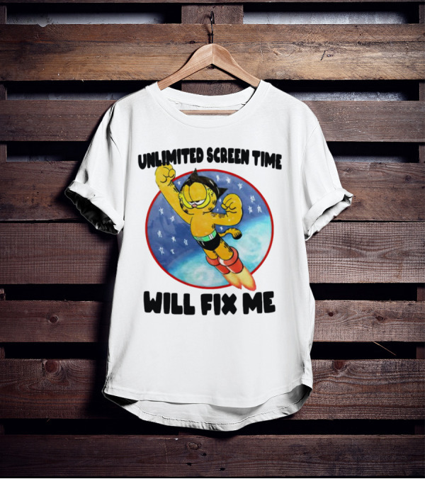Unlimited Screen Time Will Fix Me Garfield Superhero Flight T-Shirt