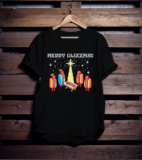 Merry Glizzmas Hot Dog Nativity Scene With Angels T-Shirt