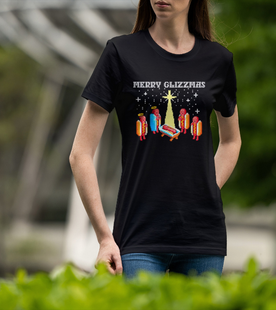 Merry Glizzmas Hot Dog Nativity Scene With Angels T-Shirt