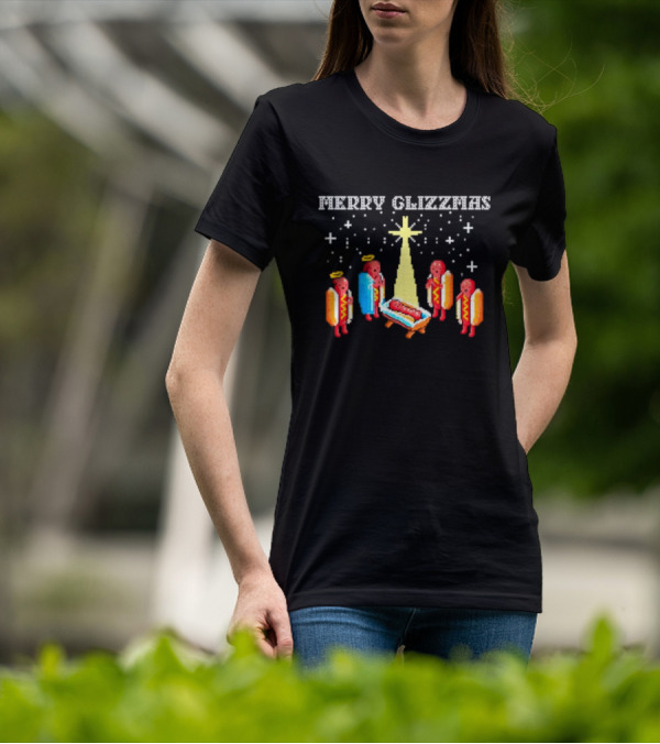Merry Glizzmas Hot Dog Nativity Scene With Angels T-Shirt