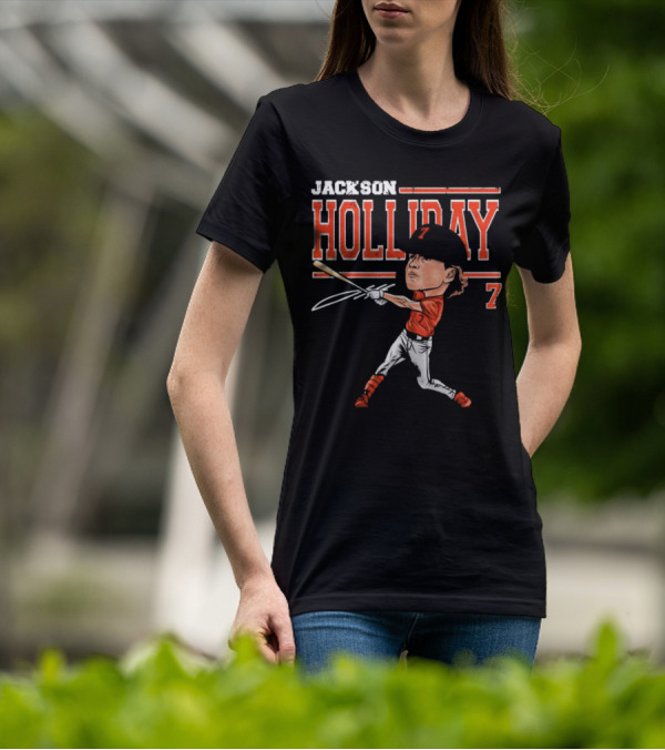 Jackson Holliday Baltimore Orioles Cartoon Batting Stance Number 7 T-Shirt