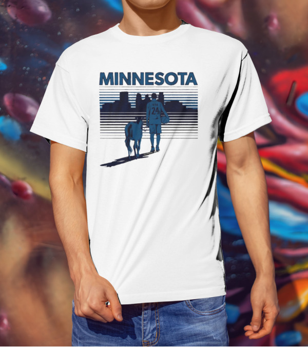 Minnesota Basketball 24 Bring Ya Ass Player And Dog With City Skyline T-Shirt