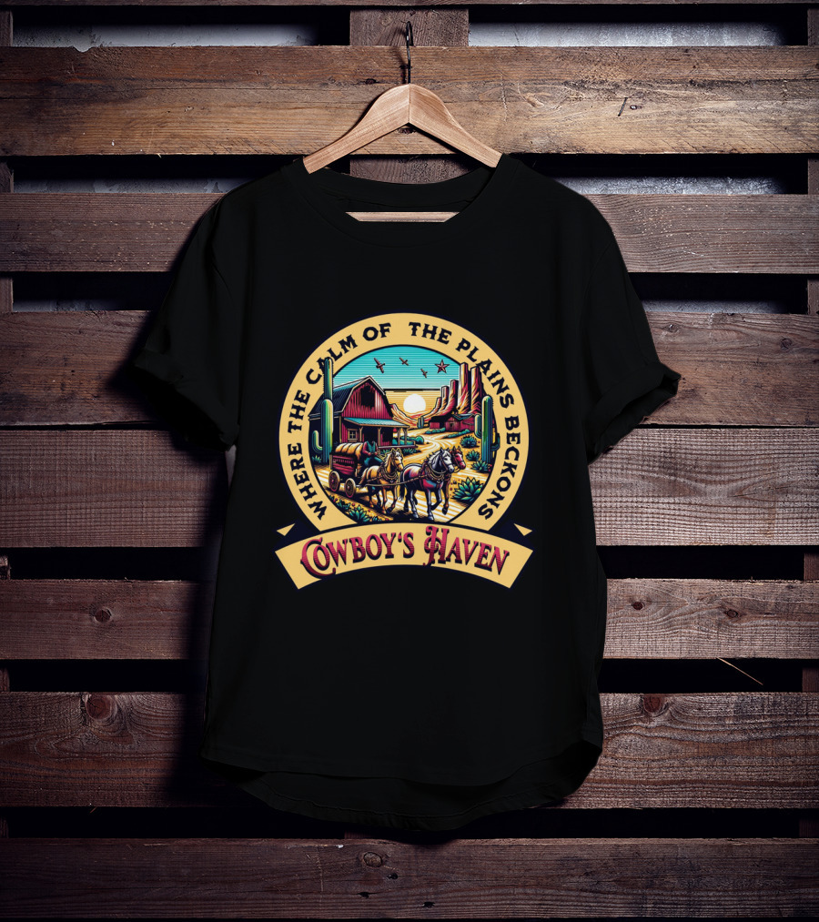 Where The Calm Of The Plains Beckons Cowboy's Haven T-Shirt