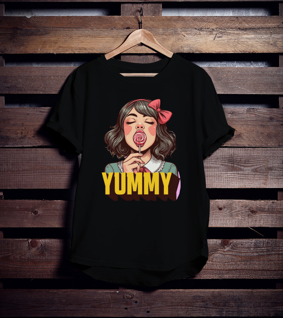 Yummy Girl With Lollipop Pop T-Shirt