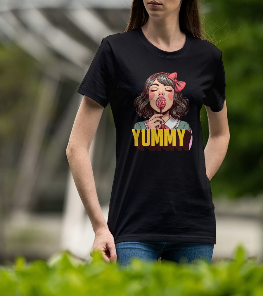 Yummy Girl With Lollipop Pop T-Shirt