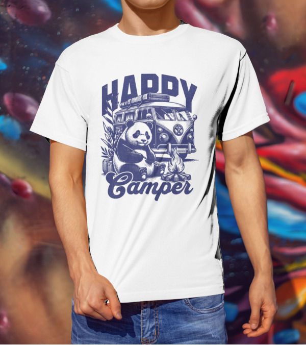 Happy Camper Panda By Van And Campfire Vintage T-Shirt