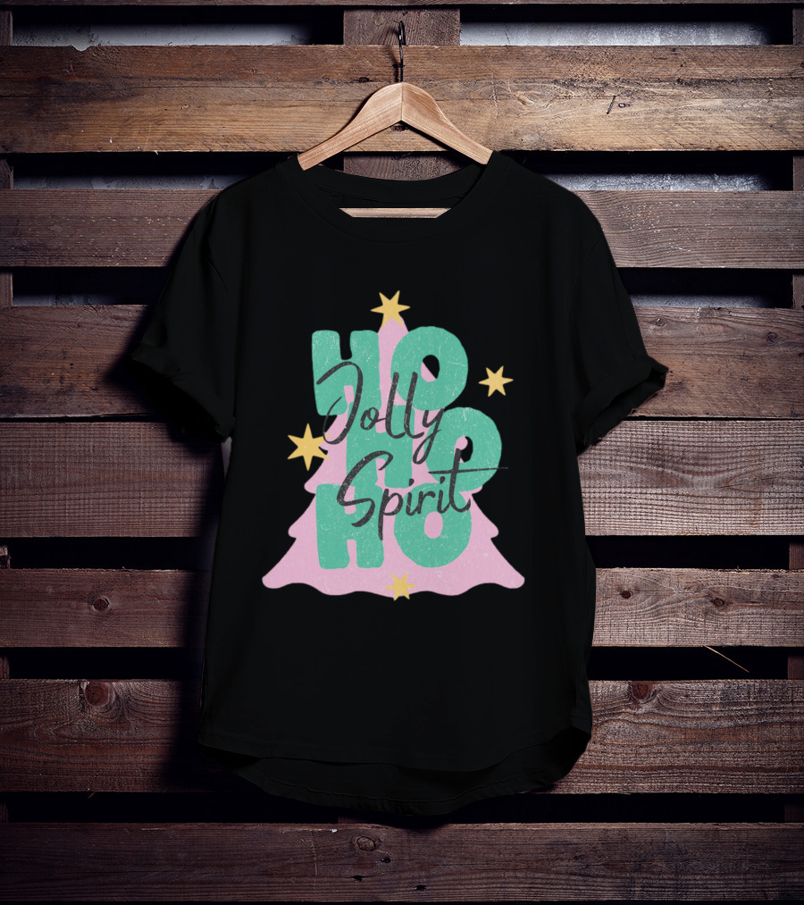 HO HO HO Jolly Spirit Christmas Tree Stars T-Shirt
