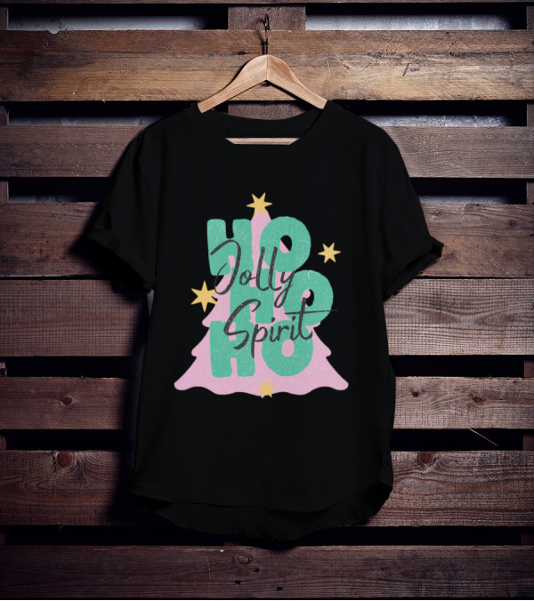 HO HO HO Jolly Spirit Christmas Tree Stars T-Shirt