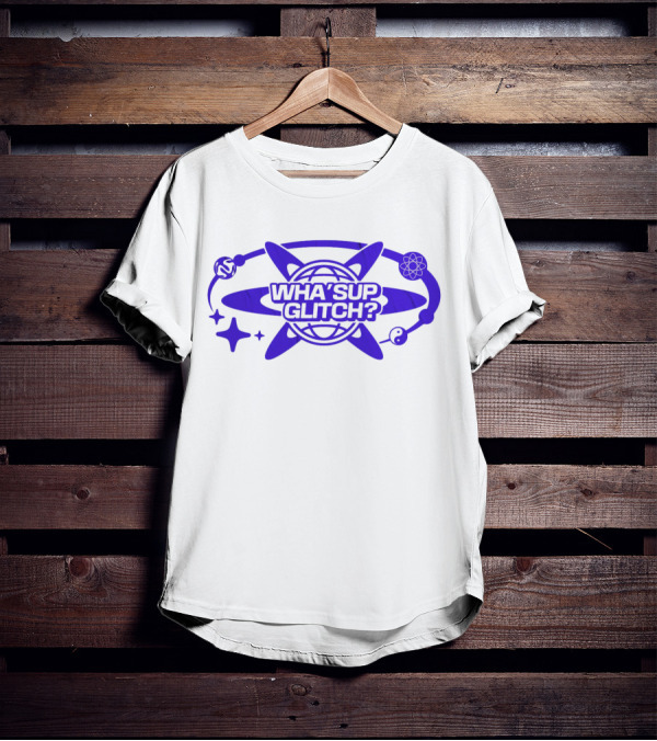 WHA'SUP GLITCH YNOT2K Retro Tech Atomic Globe T-Shirt