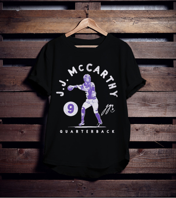 J.J. McCarthy Quarterback 9 Signature Football T-Shirt