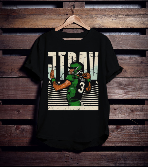 Jordan Travis New York Jets Football Cartoon Graphic Retro Style Football Jersey Number 3 T-Shirt