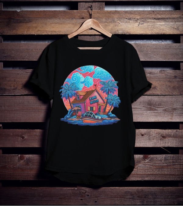Kame House Vibrant Tropical Island Scene Dragon Ball T-Shirt