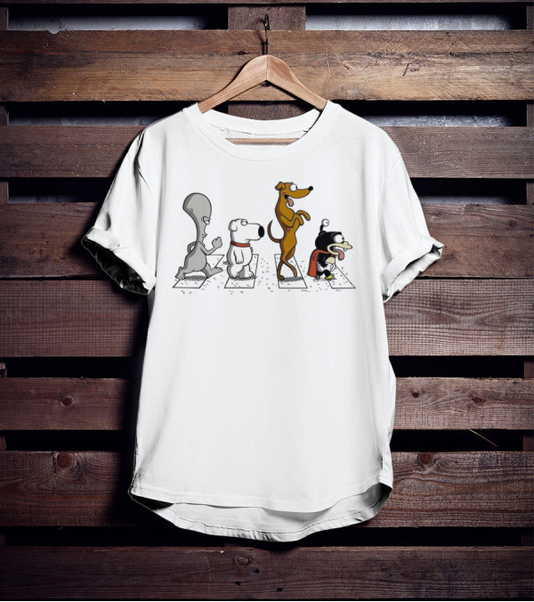 Roger Brian Santa’s Little Helper And Nibbler Walking Across Iconic Crosswalk T-Shirt