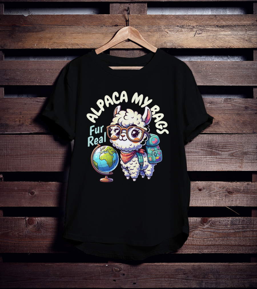 Alpaca My Bags Fur Real Cute Globe Travel Adventure T-Shirt