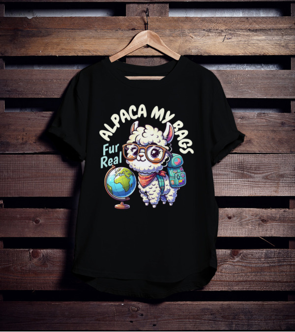 Alpaca My Bags Fur Real Cute Globe Travel Adventure T-Shirt