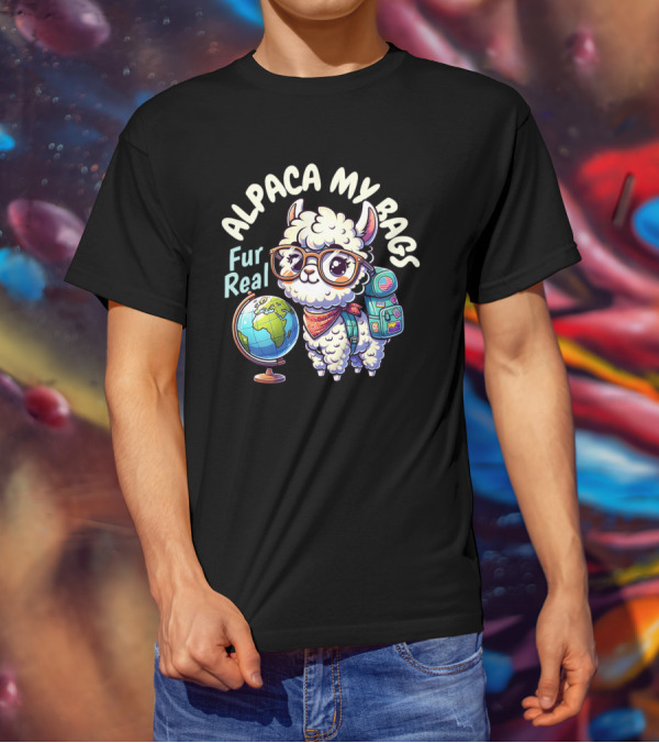Alpaca My Bags Fur Real Cute Globe Travel Adventure T-Shirt
