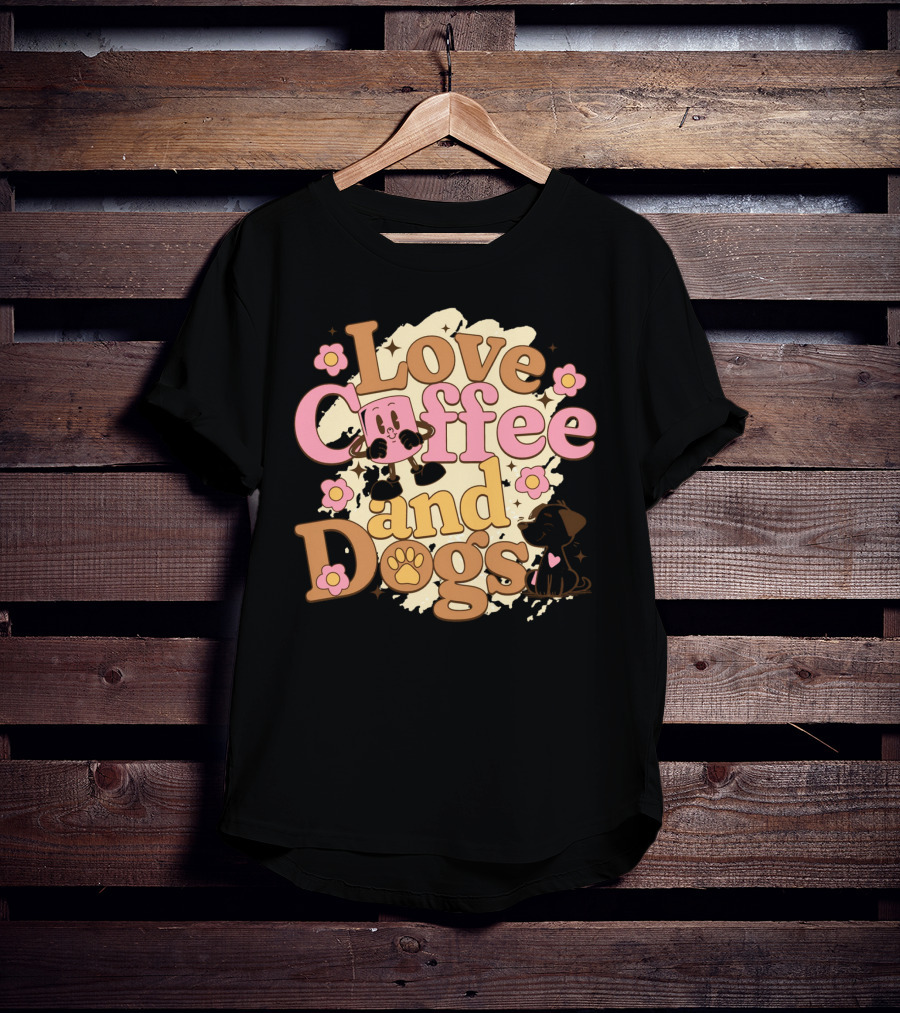 Love Coffee And Dogs Cute Floral Cartoon T-Shirt