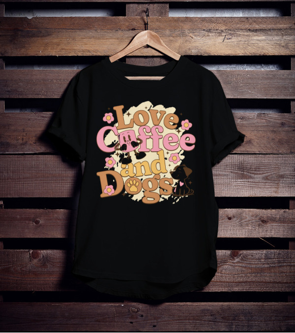Love Coffee And Dogs Cute Floral Cartoon T-Shirt