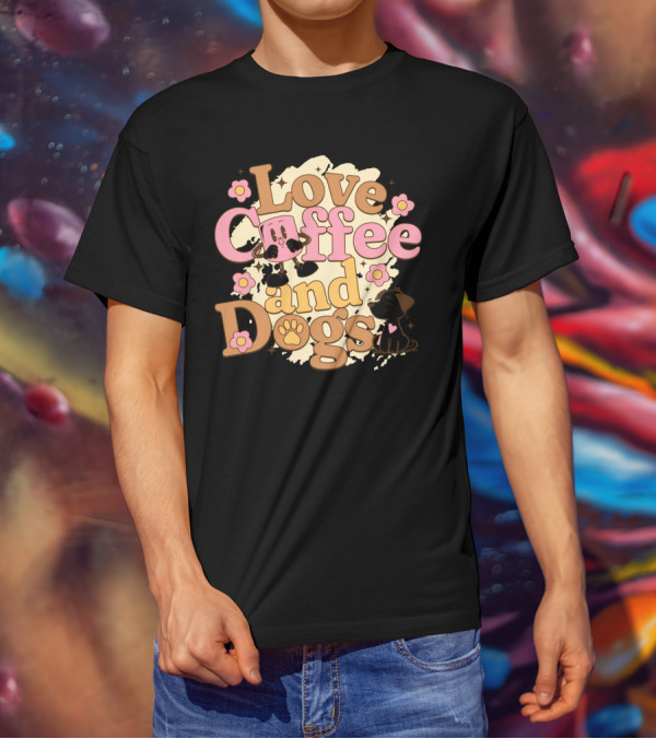 Love Coffee And Dogs Cute Floral Cartoon T-Shirt