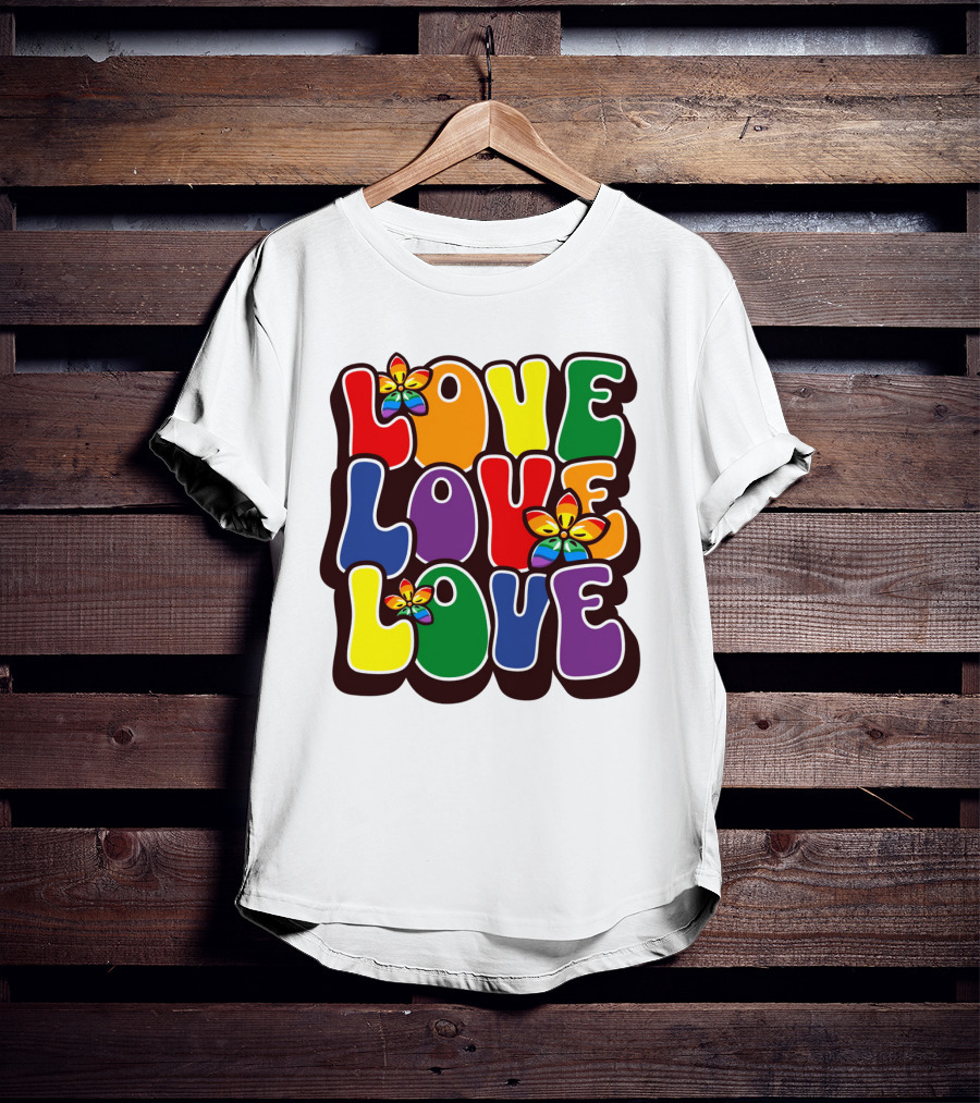 LOVE LOVE LOVE Rainbow Pride Flowers T-Shirt