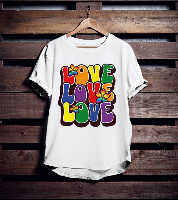 LOVE LOVE LOVE Rainbow Pride Flowers T-Shirt