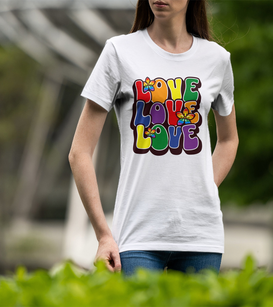 LOVE LOVE LOVE Rainbow Pride Flowers T-Shirt