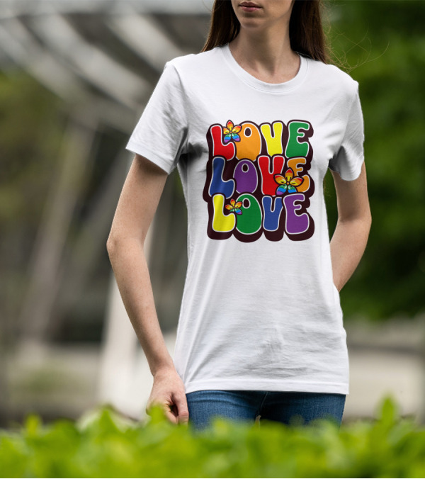 LOVE LOVE LOVE Rainbow Pride Flowers T-Shirt