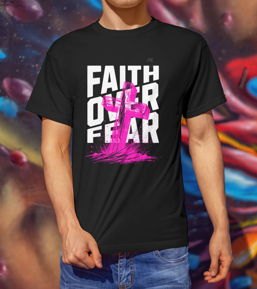 Faith Over Fear Pink Cross T-Shirt