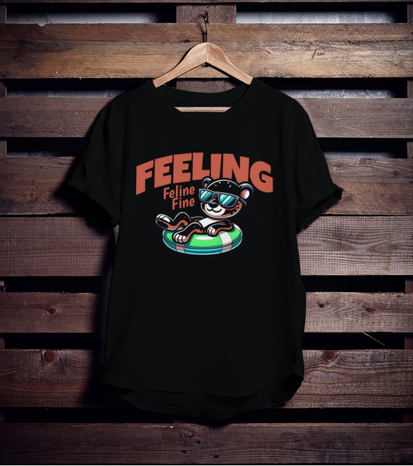 Feeling Feline Fine Relaxed Cool Cat Floating In T-Shirt