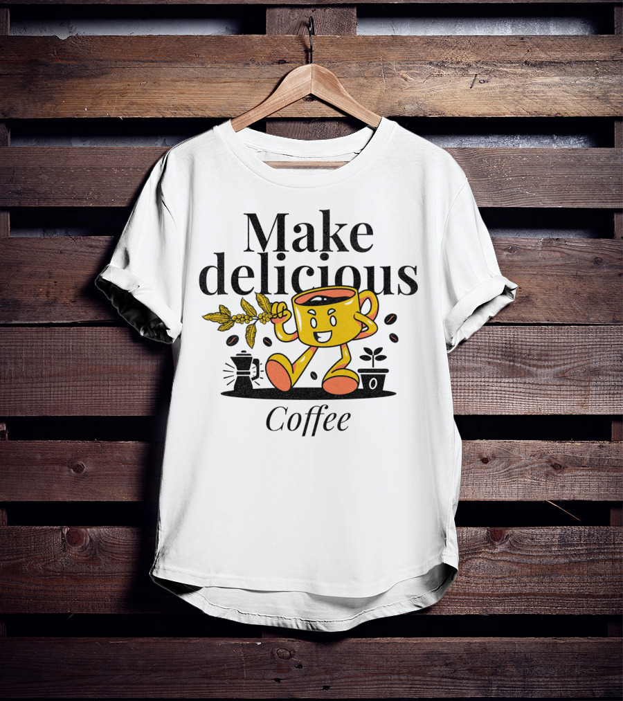Make Delicious Coffee Happy Mug With Coffee Beans And Plant T-Shirt