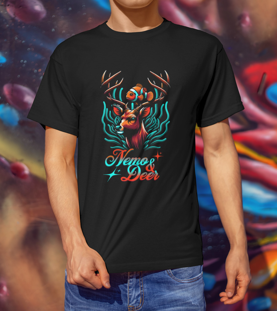 Nemo And Deer Clownfish And Antlers Fantasy Fusion T-Shirt