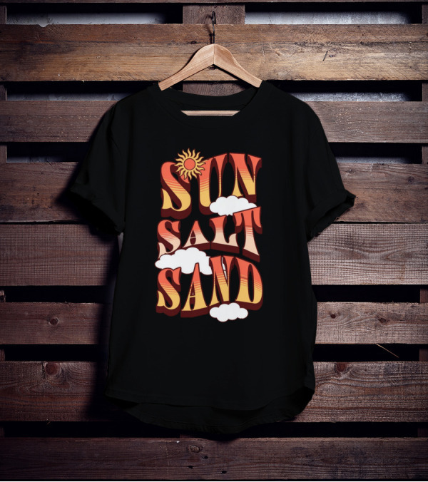 Sun Salt Sand Retro Hippie Vibes With Sun And Clouds T-Shirt