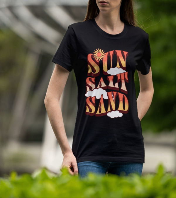 Sun Salt Sand Retro Hippie Vibes With Sun And Clouds T-Shirt