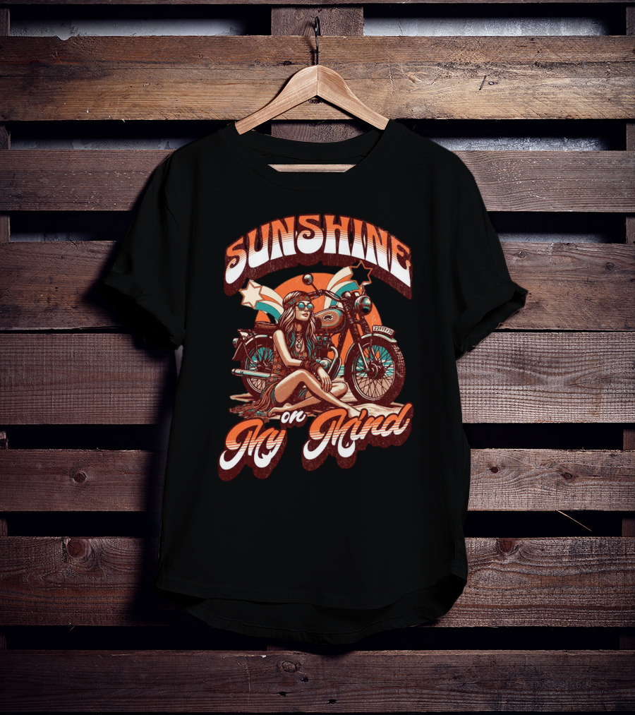 Sunshine On My Mind Hippie Motorcycle Sunset Retro Summer T-Shirt