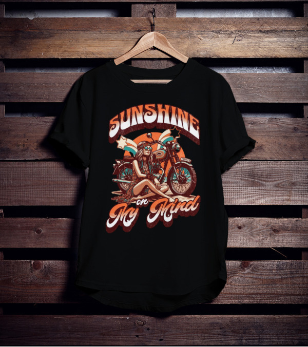 Sunshine On My Mind Hippie Motorcycle Sunset Retro Summer T-Shirt
