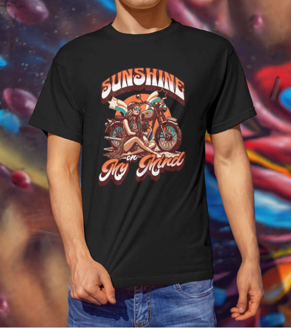 Sunshine On My Mind Hippie Motorcycle Sunset Retro Summer T-Shirt