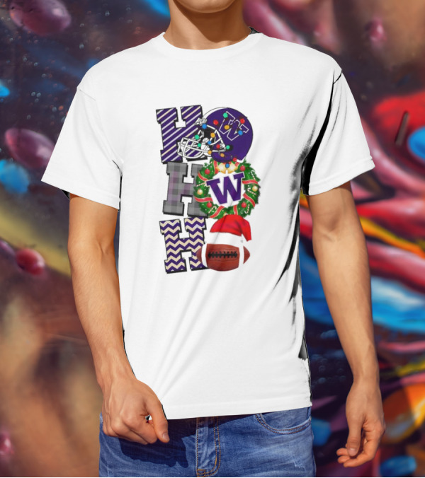 Washington Huskies Football Christmas Ho Ho Ho Helmet Wreath Ball T-Shirt
