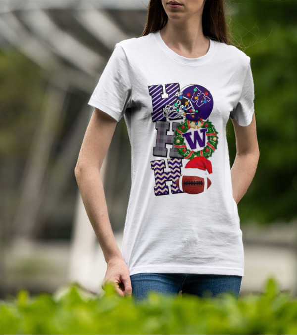 Washington Huskies Football Christmas Ho Ho Ho Helmet Wreath Ball T-Shirt