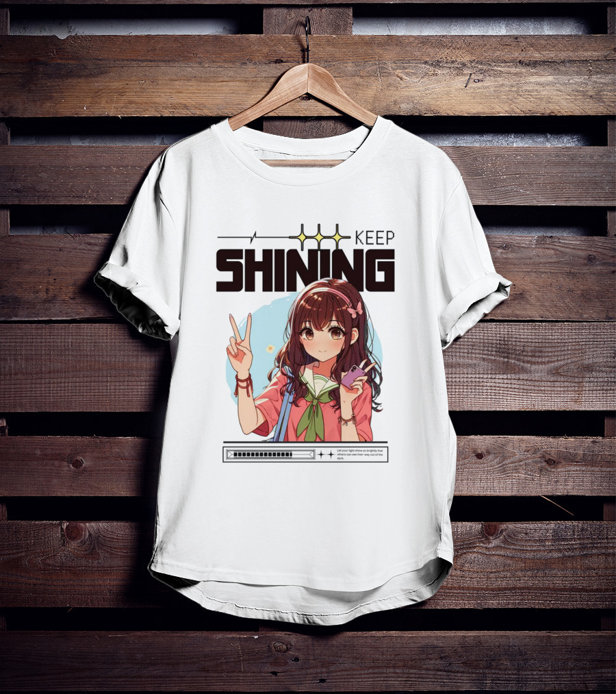 Keep Shining Cute Anime Girl Peace Sign T-Shirt