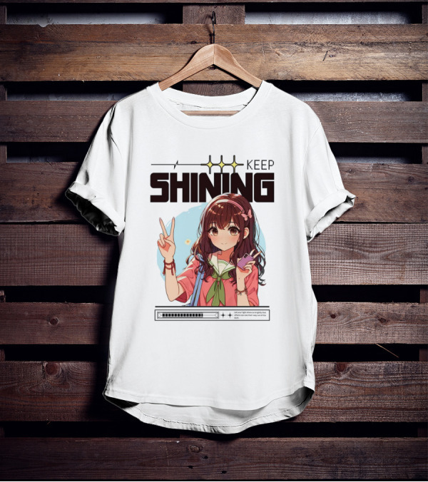 Keep Shining Cute Anime Girl Peace Sign T-Shirt