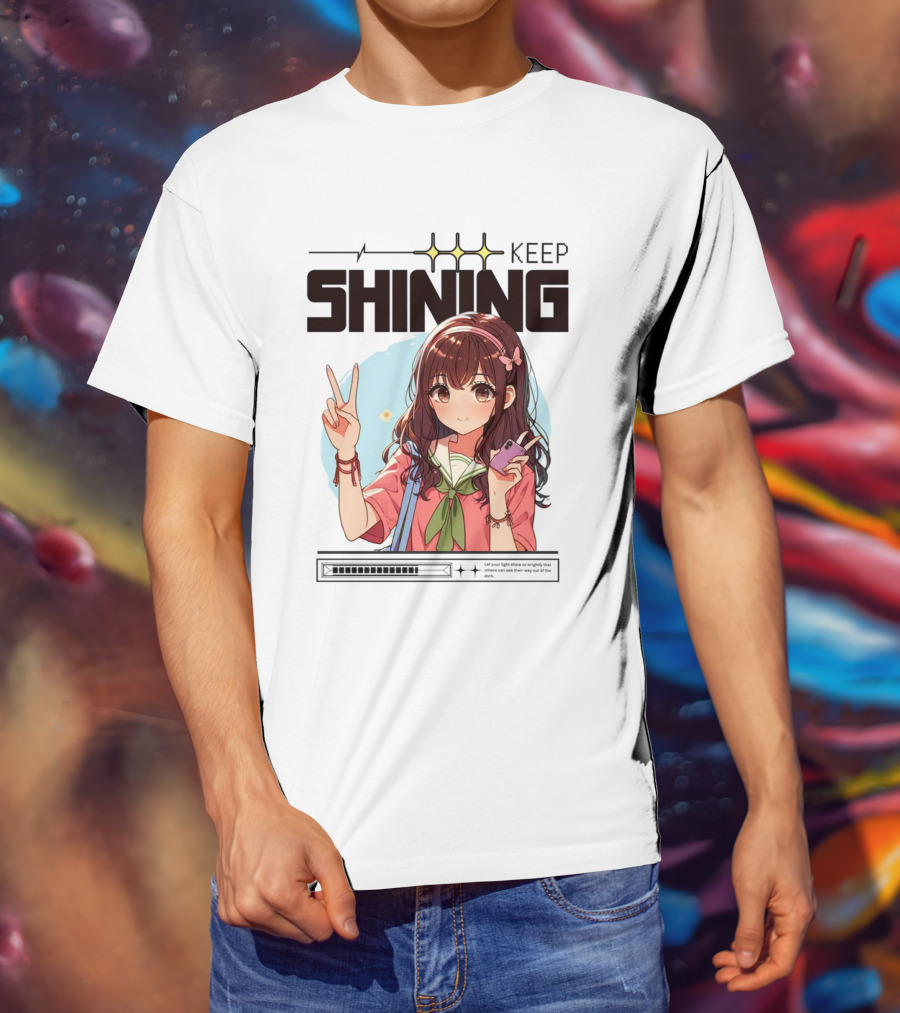 Keep Shining Cute Anime Girl Peace Sign T-Shirt