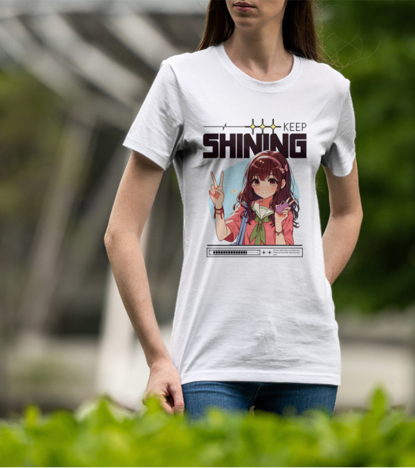 Keep Shining Cute Anime Girl Peace Sign T-Shirt