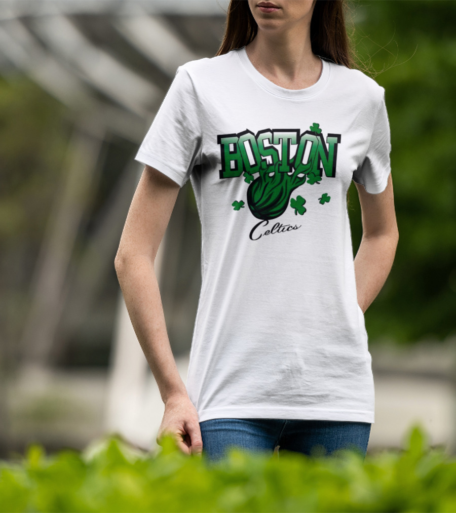 Boston Celtics Shamrock Flames Basketball Vintage T-Shirt