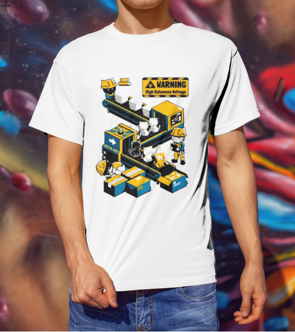 Warning High Cuteness Voltage Cats Factory Worker Warning T-Shirt