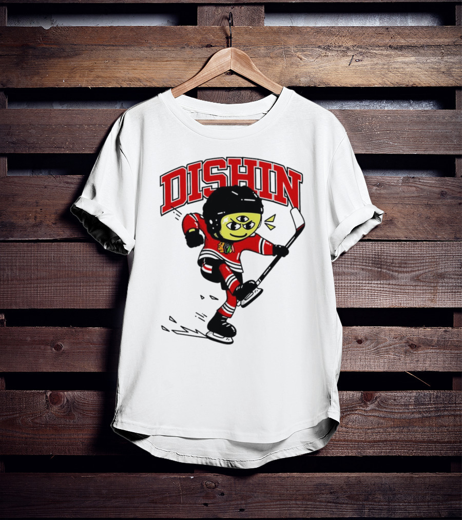 Dishin Chicago Blackhawks Hockey Three-Eyed Mascot T-Shirt