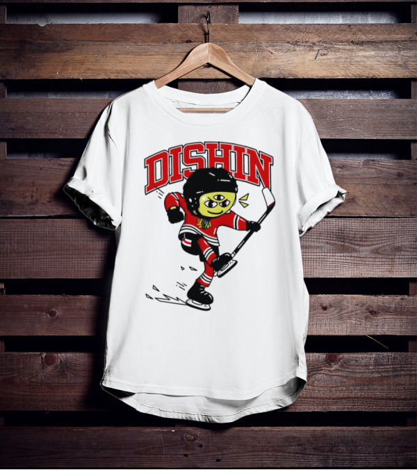 Dishin Chicago Blackhawks Hockey Three-Eyed Mascot T-Shirt