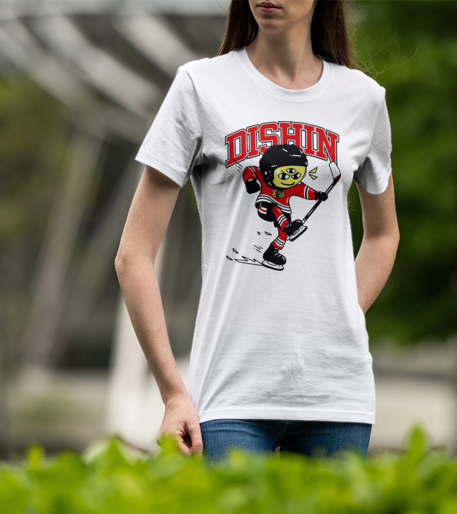 Dishin Chicago Blackhawks Hockey Three-Eyed Mascot T-Shirt