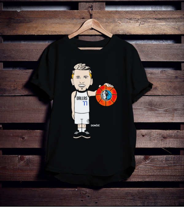 Luka Doncic Dallas Mavericks Cartoon Player Holding Basketball T-Shirt