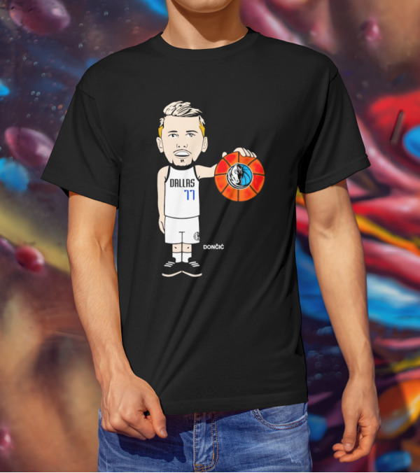 Luka Doncic Dallas Mavericks Cartoon Player Holding Basketball T-Shirt